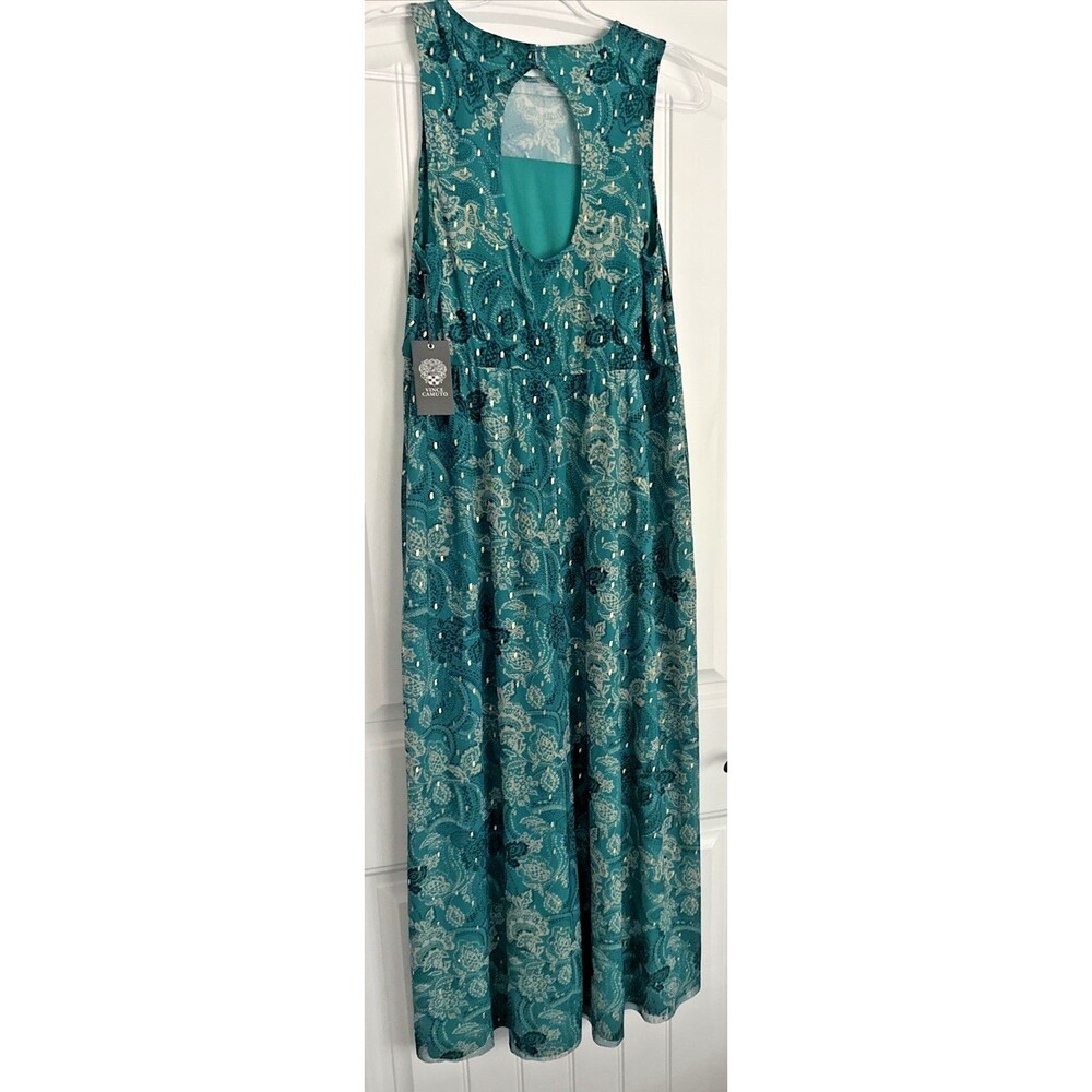 Vince Camuto Women's Printed Metallic Pock Neck Maxi Dress Cool Lapis Green S - Picture 7 of 10
